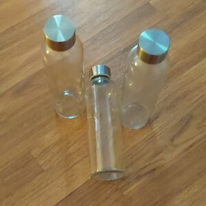 16 Oz. Stainless Steel Cap Glass Bottles - Set of 3